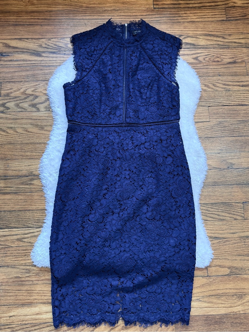Bardot Navy Blue Lace Cocktail Dress Elegant Wedding Guest & Date Night Midi Sz8 - Picture 14 of 14